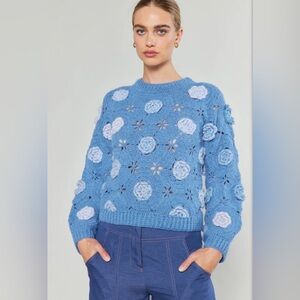 CURRENT AIR 3D FLORAL CROCHET SWEATER